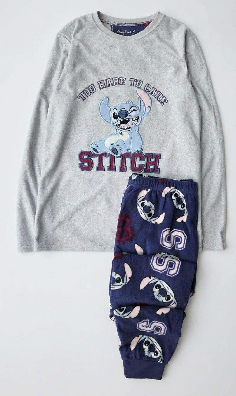 Primark Disney Stitch Grey & Navy Plush Fleece Pyjama Set for Kids