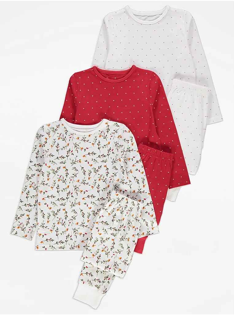 Floral Hearts Print George Set of 3 Pyjamas Set