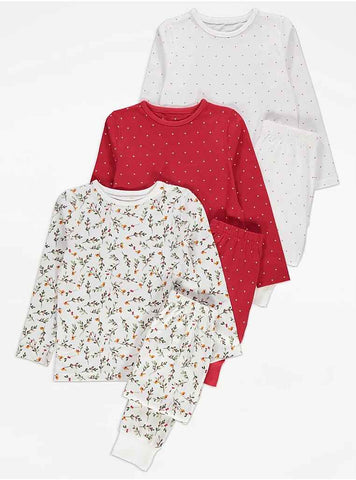 Floral Hearts Print George Set of 3 Pyjamas Set